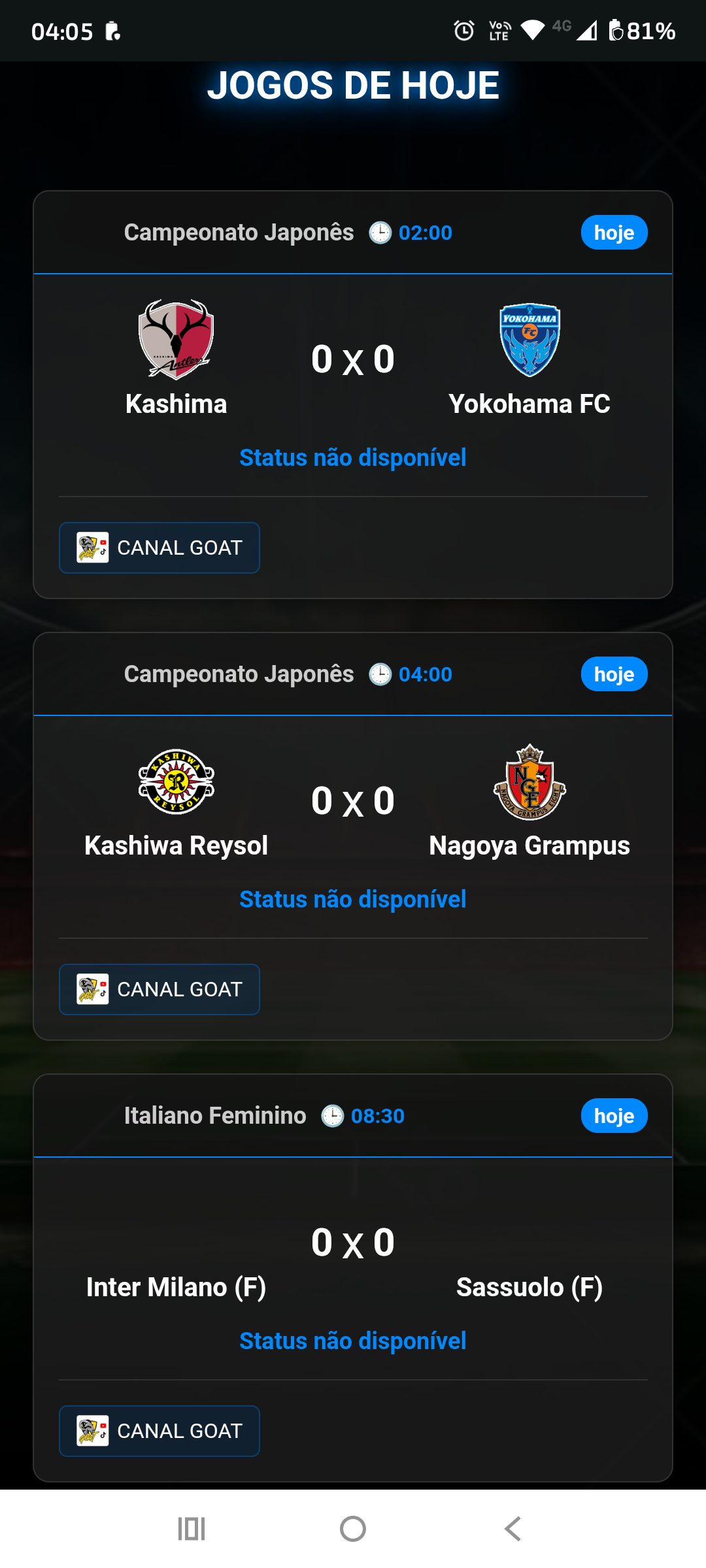 Api jogos do dia